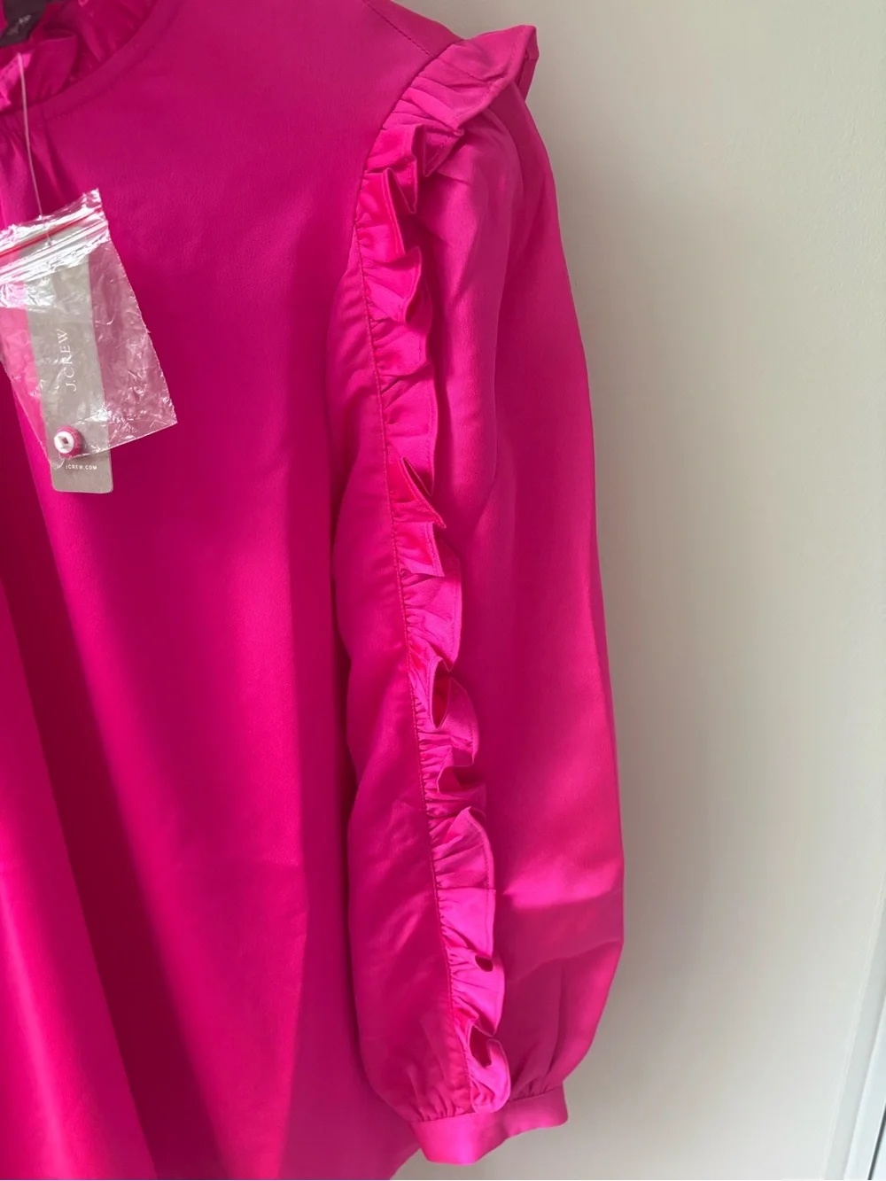 NWT JCREW Women's Ruffle-Trim Blouse - Hot Pink
